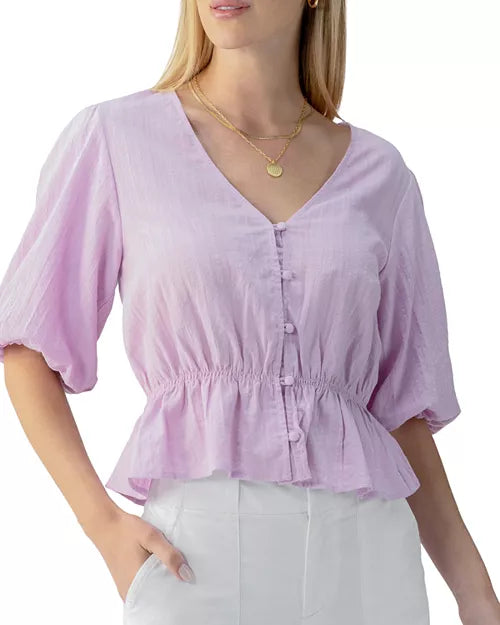 Sanctuary Eyelet Button-Front Peplum Blouse