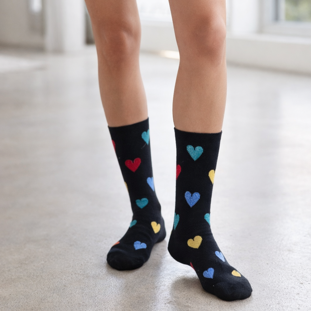 Heart Print Cotton Crew Socks