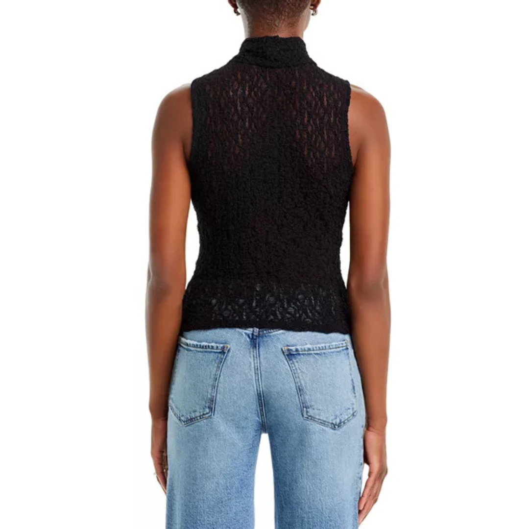 FRAME Mock Neck Lace Mesh Top