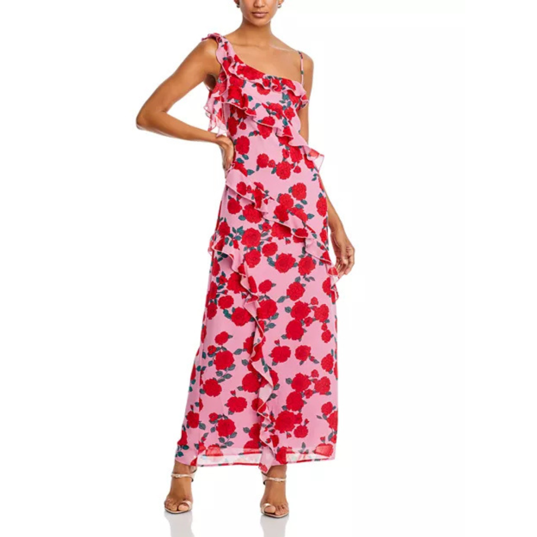 WAYF Rosaline Ruffled Asymmetric Maxi Dress