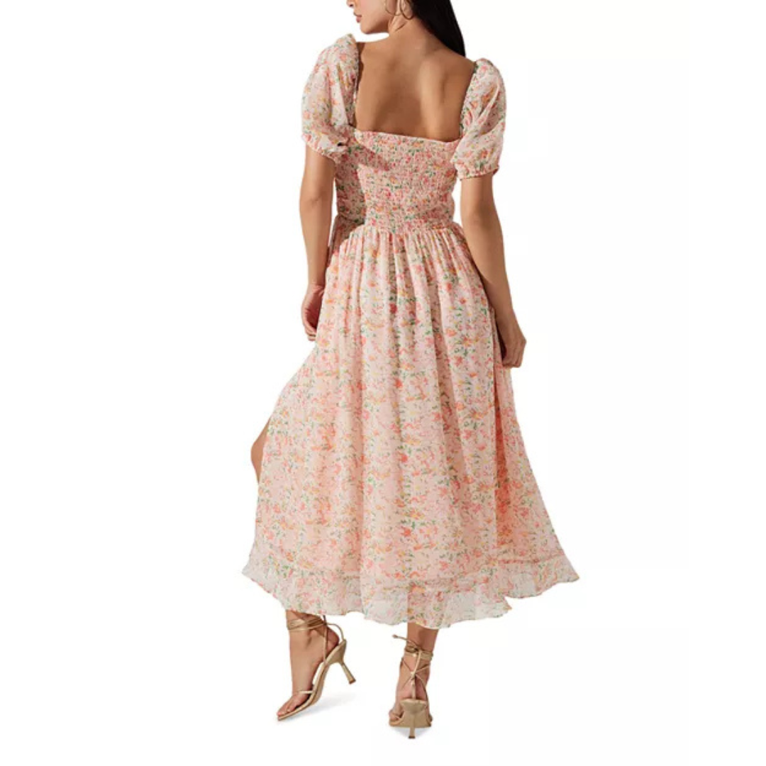 ASTR the Label Pompeo Puff Sleeve Midi Dress – Soft Pink Floral