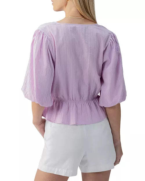 Sanctuary Eyelet Button-Front Peplum Blouse