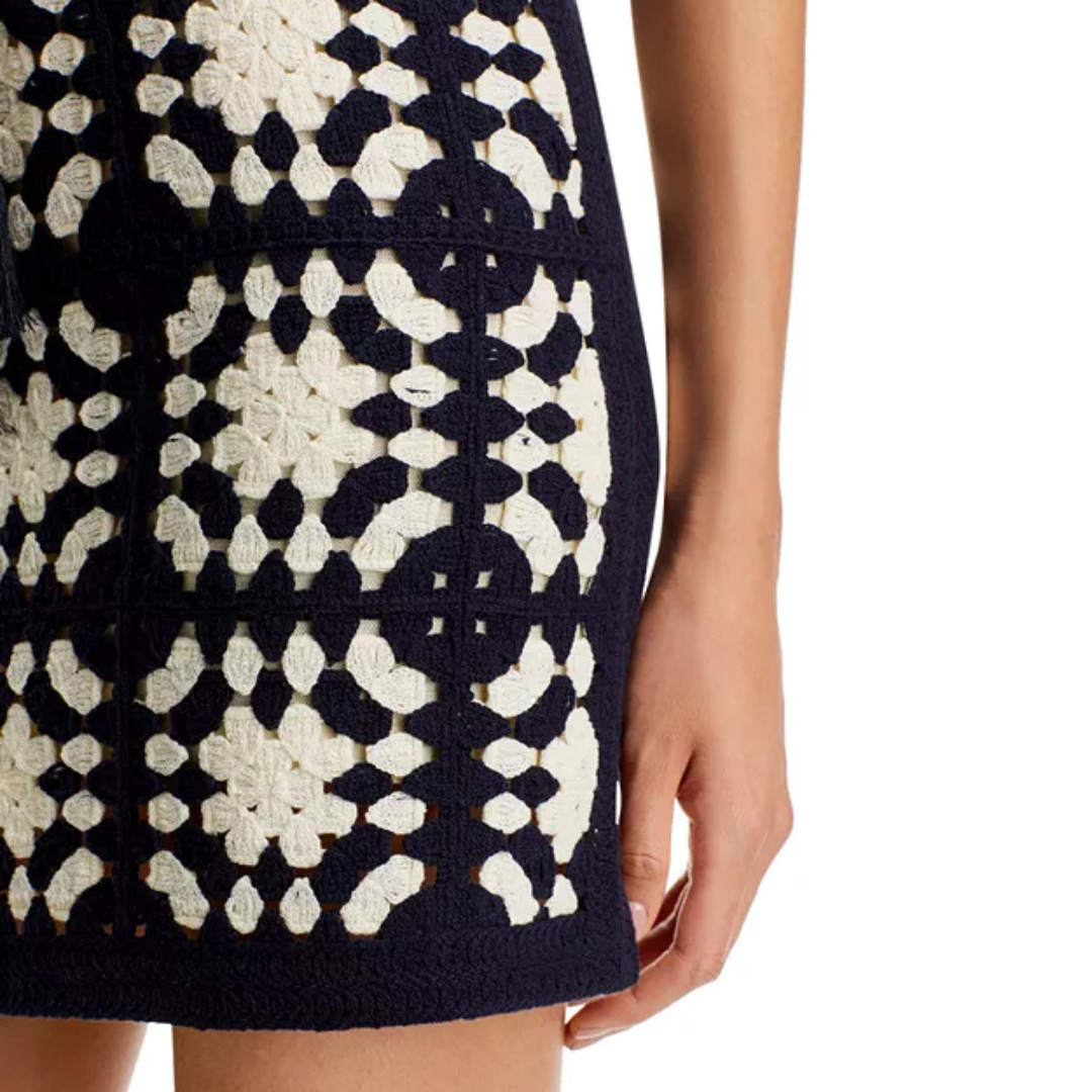FRAME Navy & Ivory Crochet Tassel Skirt