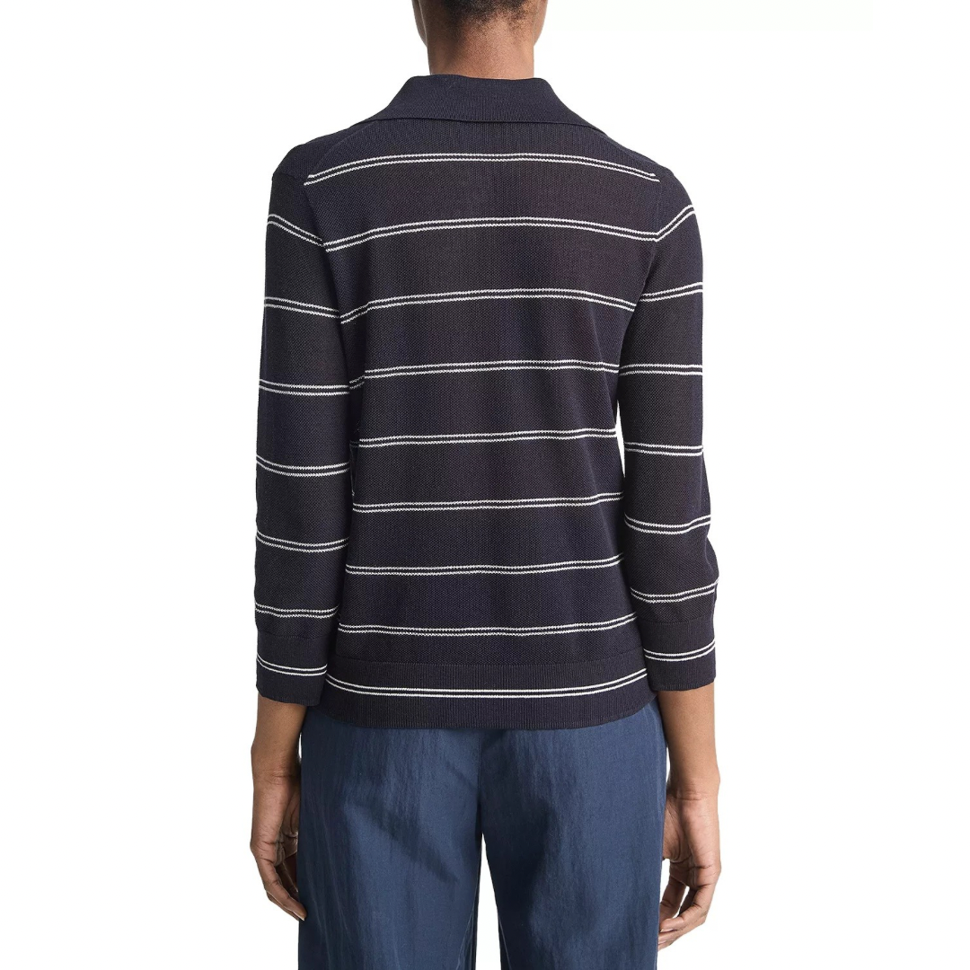 Vince Striped Italian Cotton Piqué Polo Shirt