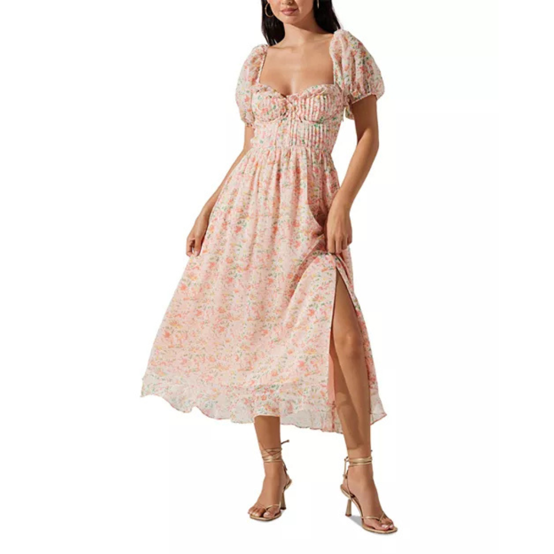 ASTR the Label Pompeo Puff Sleeve Midi Dress – Soft Pink Floral