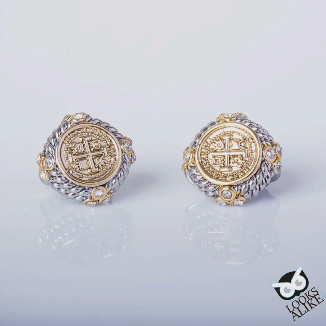 French Coin Earrings – Two Tone Rhodium Plated | 3/4" Omega Backing