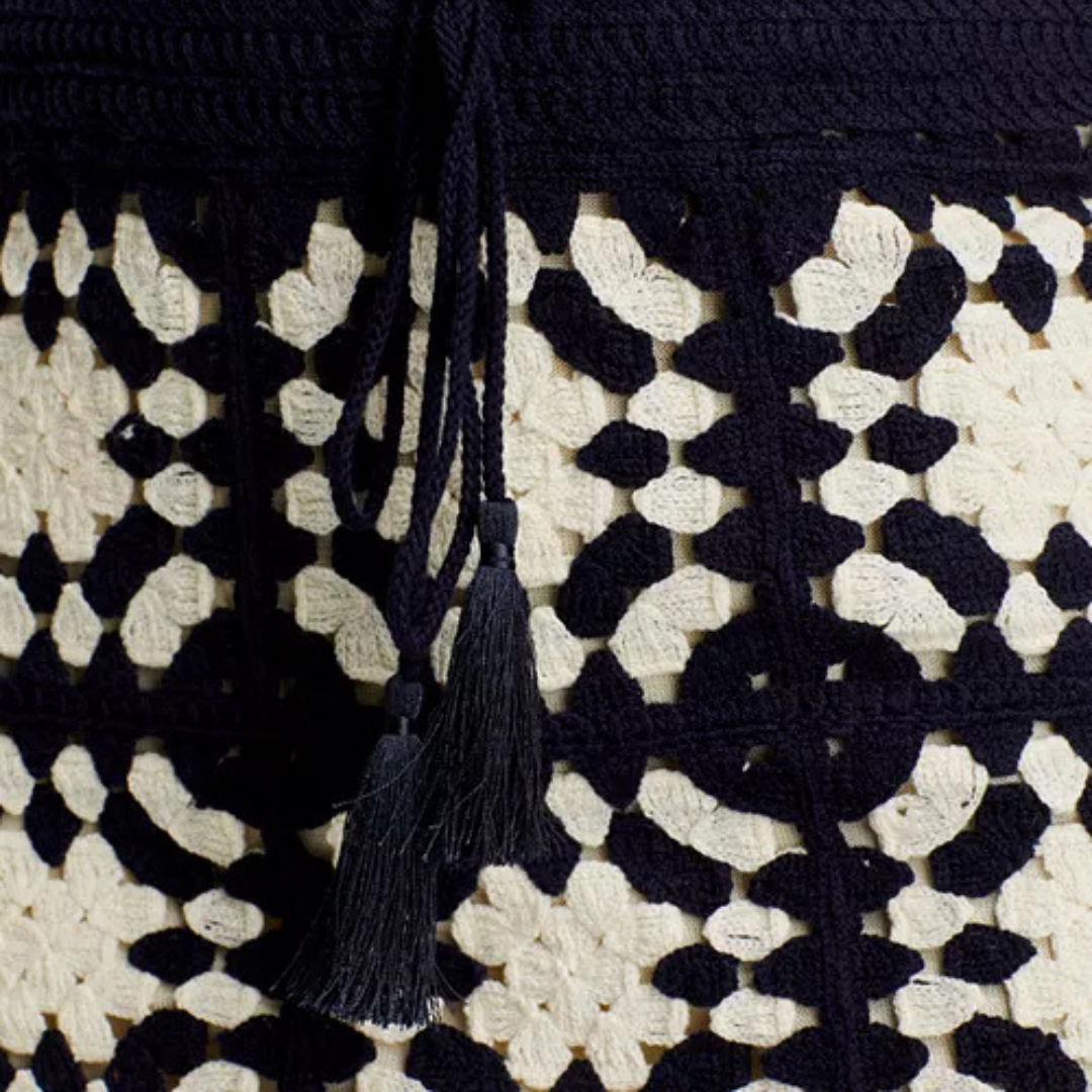 FRAME Navy & Ivory Crochet Tassel Skirt