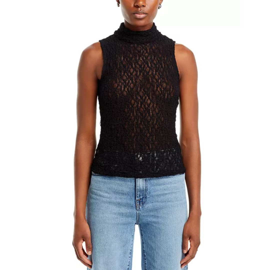 FRAME Mock Neck Lace Mesh Top