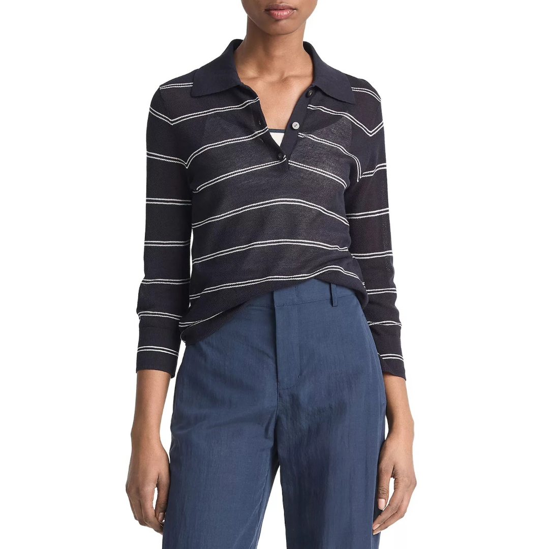Vince Striped Italian Cotton Piqué Polo Shirt