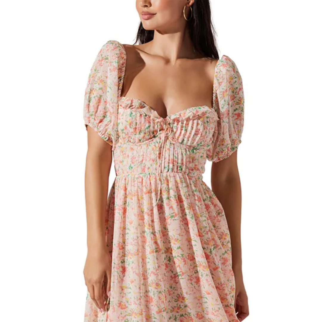 ASTR the Label Pompeo Puff Sleeve Midi Dress – Soft Pink Floral