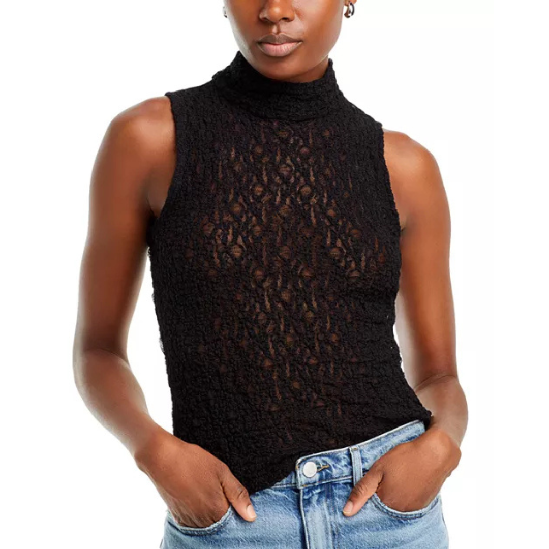FRAME Mock Neck Lace Mesh Top