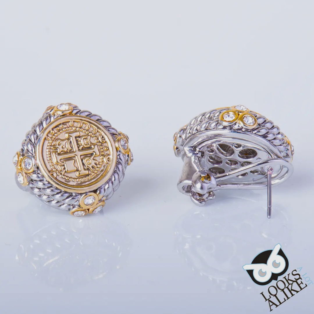 French Coin Earrings – Two Tone Rhodium Plated | 3/4" Omega Backing