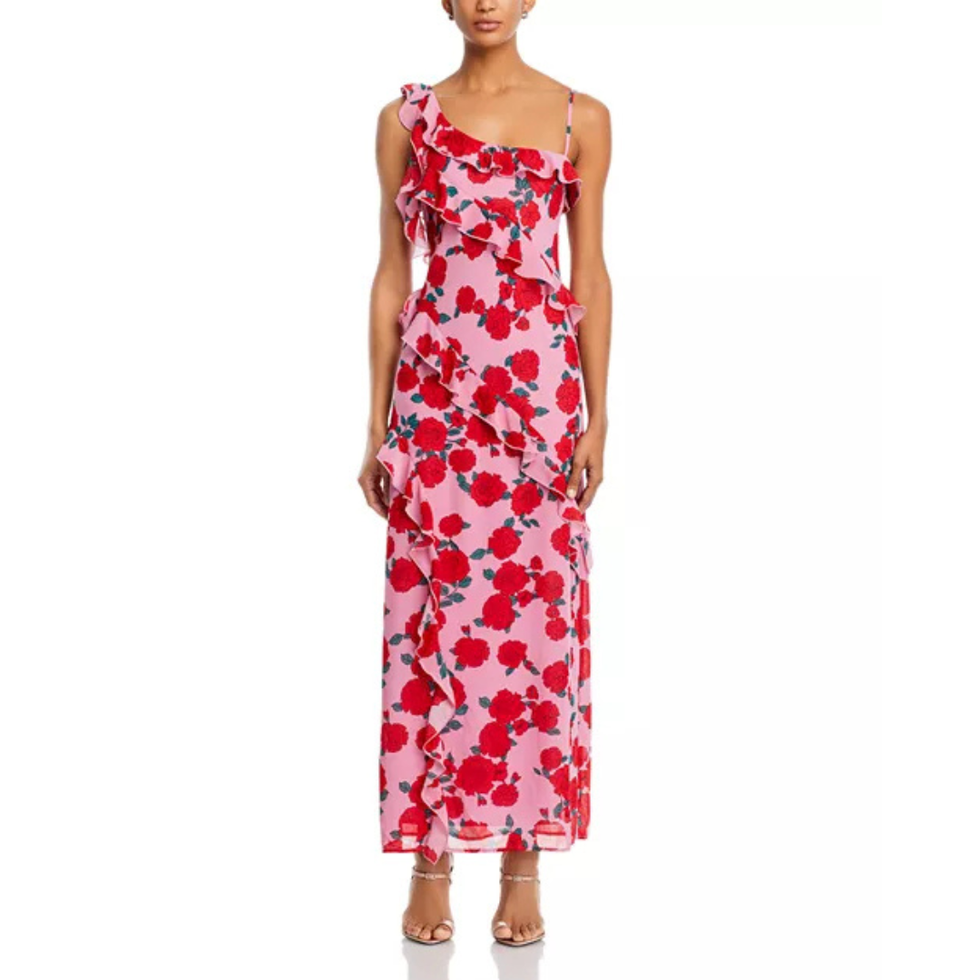 WAYF Rosaline Ruffled Asymmetric Maxi Dress