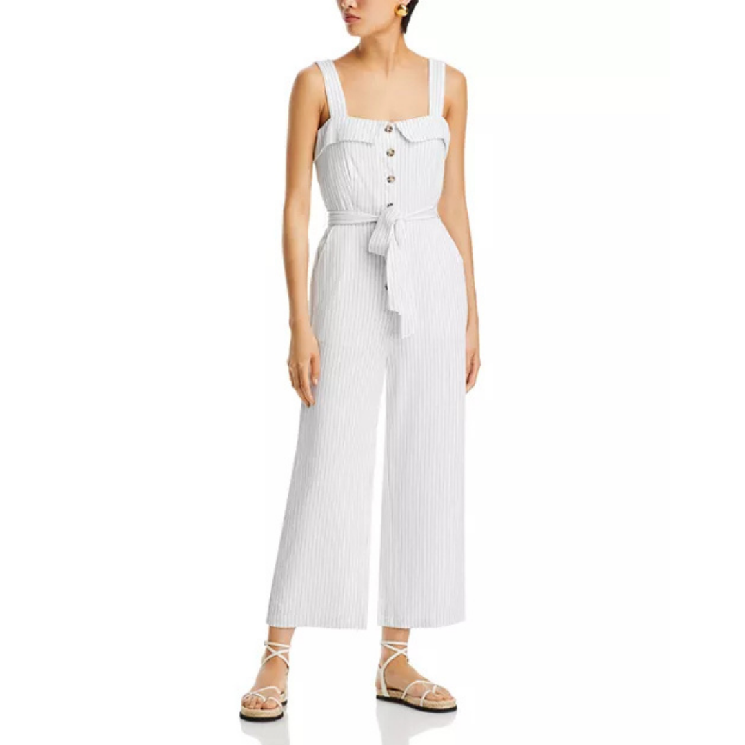English Factory Striped Belted Wide-Leg Jumpsuit