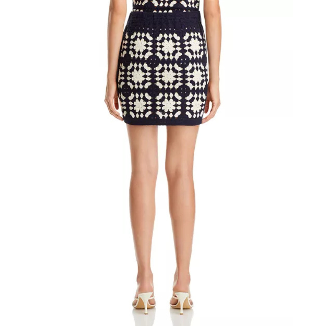 FRAME Navy & Ivory Crochet Tassel Skirt