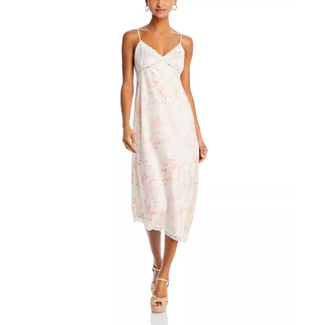 WAYF Mary Floral Lace Trim Slip Dress