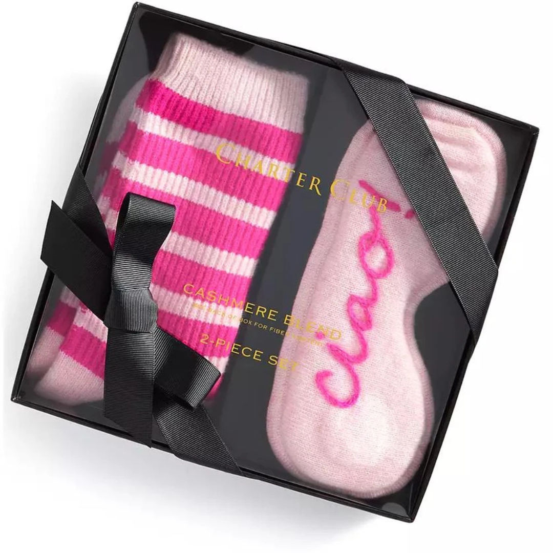 Charter Club Cashmere “Ciao” Sleep Mask + Socks Gift Set