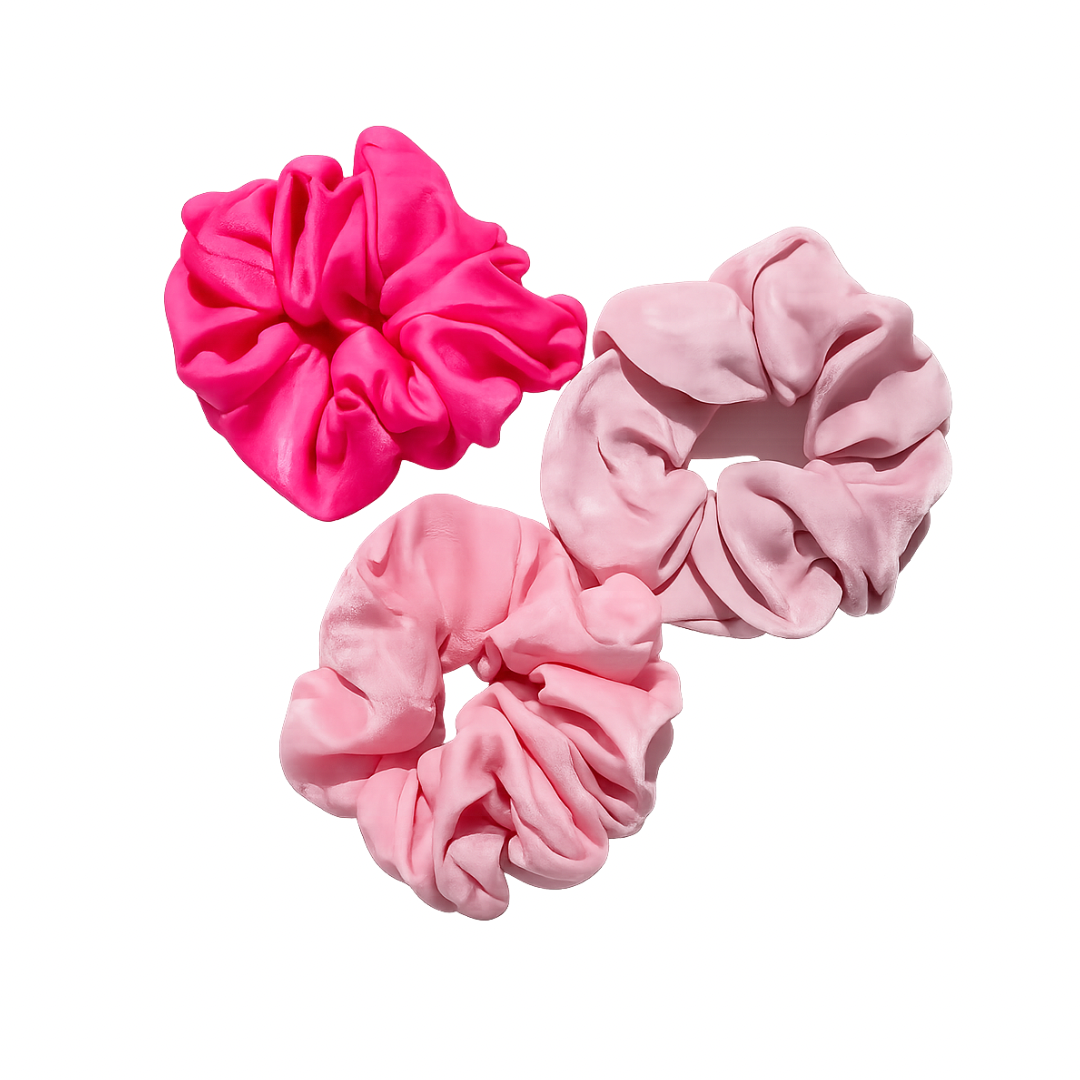 Pink Satin Hair Scrunchies Set of 3 | Hot Pink Dusty Pink Blush | Soft Satin Hair Ties | Valentine’s Day Gift | Spring Hair Accessories