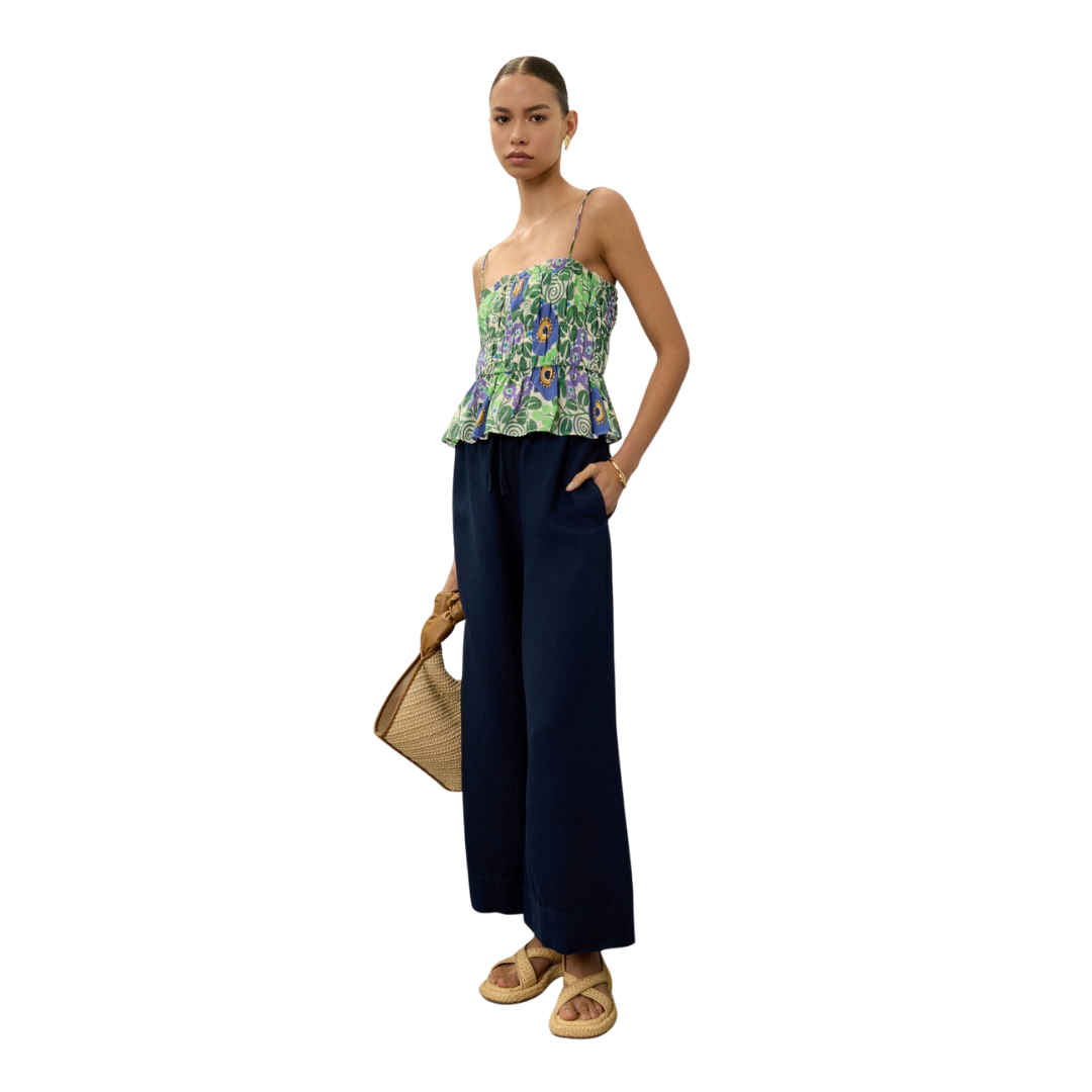 RHODE Green Floral Smocked Crop Top
