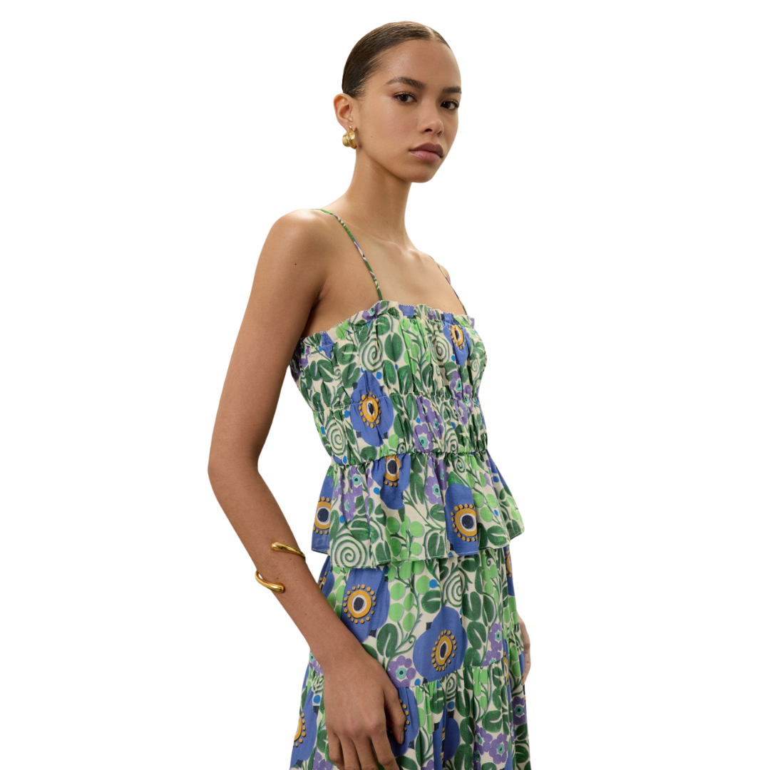 RHODE Green Floral Smocked Crop Top