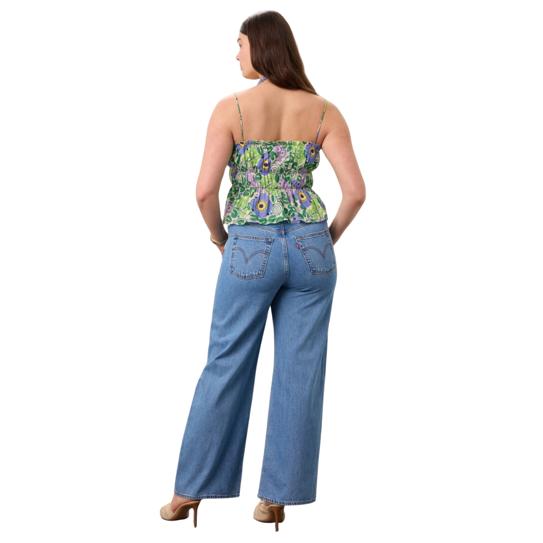 RHODE Green Floral Smocked Crop Top