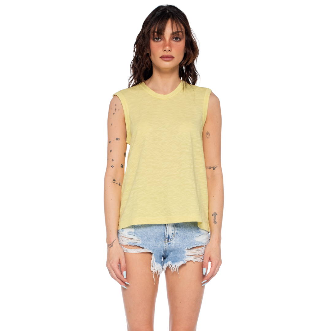 Wilt Lemon Yellow Slub Cotton Sleeveless Shell Top