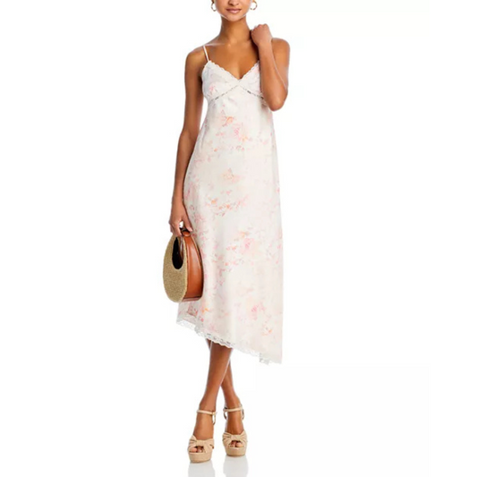 WAYF Mary Floral Lace Trim Slip Dress