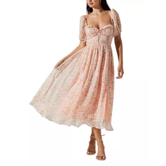 ASTR the Label Pompeo Puff Sleeve Midi Dress – Soft Pink Floral