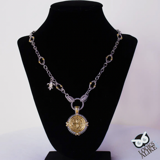 French Coin Necklace – Two-Tone Rhodium Plated | 19"