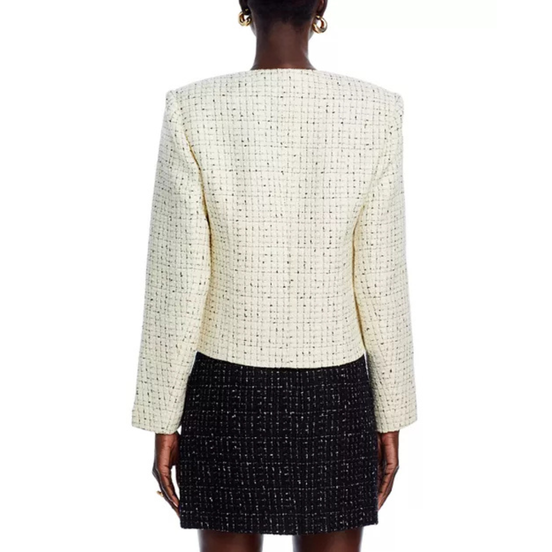 Anine Bing Anitta Tweed Jacket – Size S | Cream & Black Cropped Blazer