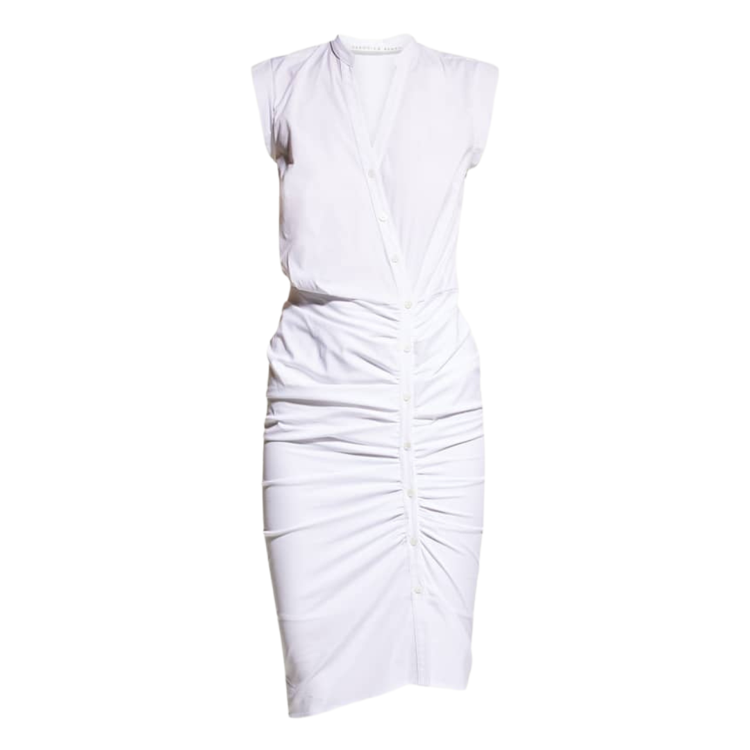 Veronica Beard White Ruched Shirt Dress