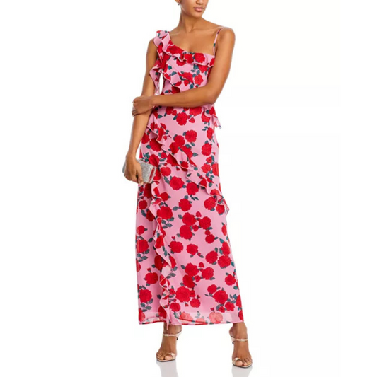 WAYF Rosaline Ruffled Asymmetric Maxi Dress