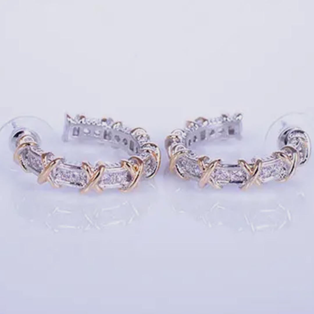 Channel Set X Huggie Earrings – Rhodium-Plated with Crystals