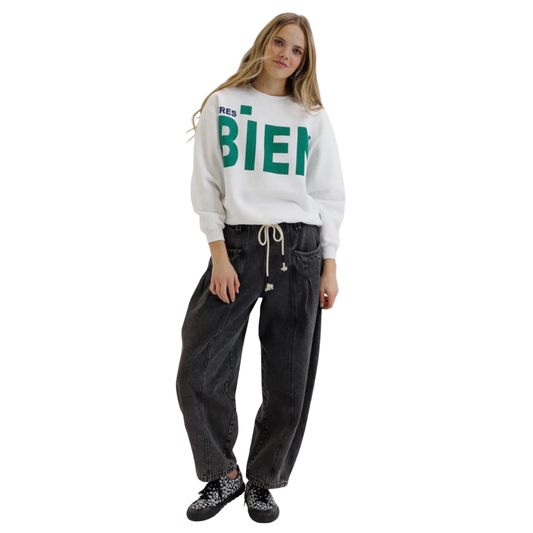 Tres Bien Graphic Sweatshirt Oversized French Slogan Pullover L XL XXL