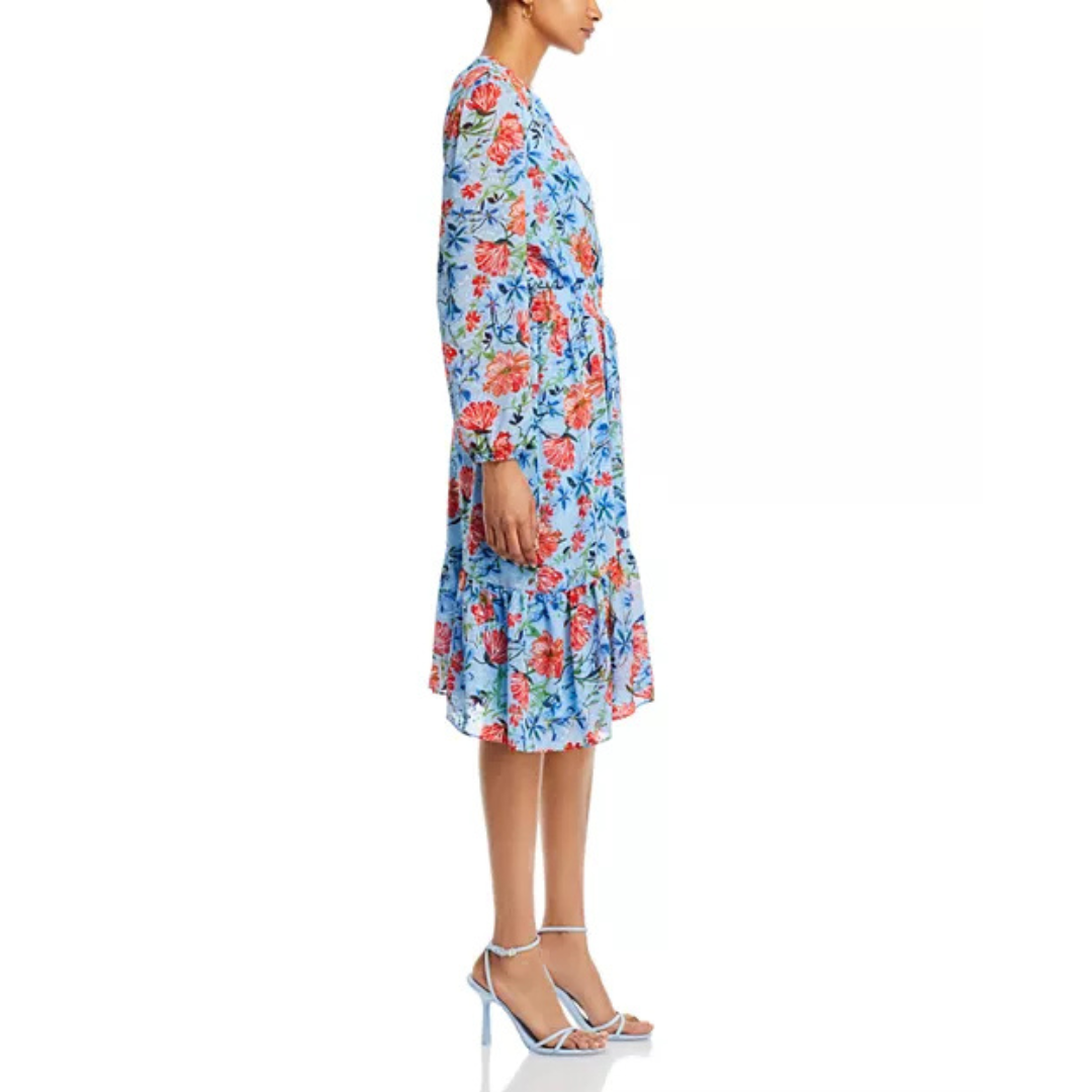 T Tahari Long Sleeve Smocked Waist Dress