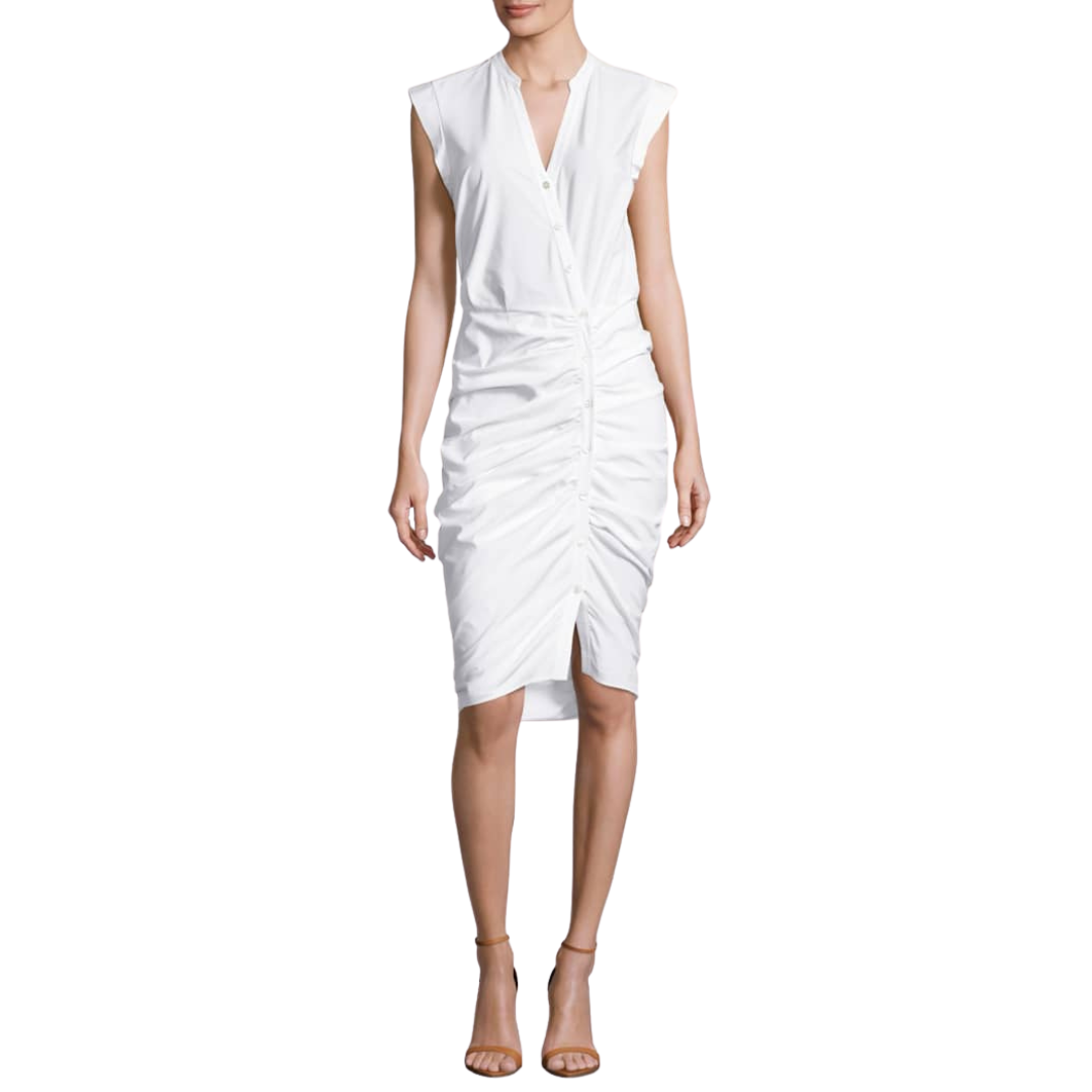 Veronica Beard White Ruched Shirt Dress