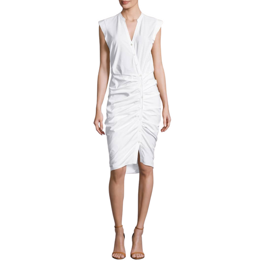 Veronica Beard White Ruched Shirt Dress