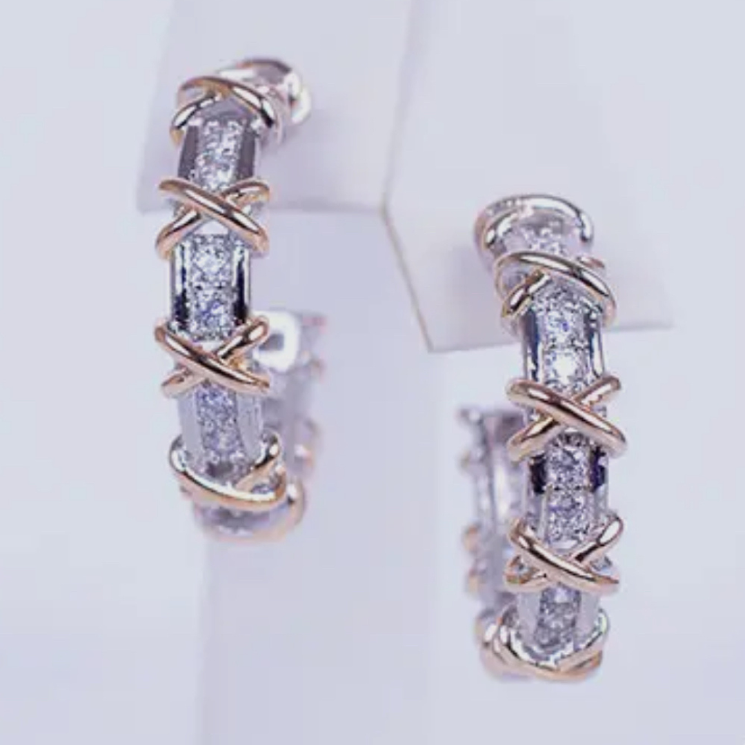 Channel Set X Huggie Earrings – Rhodium-Plated with Crystals