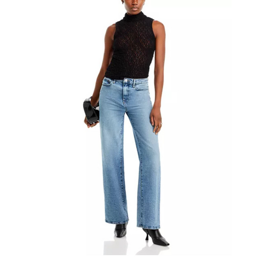 FRAME Mock Neck Lace Mesh Top
