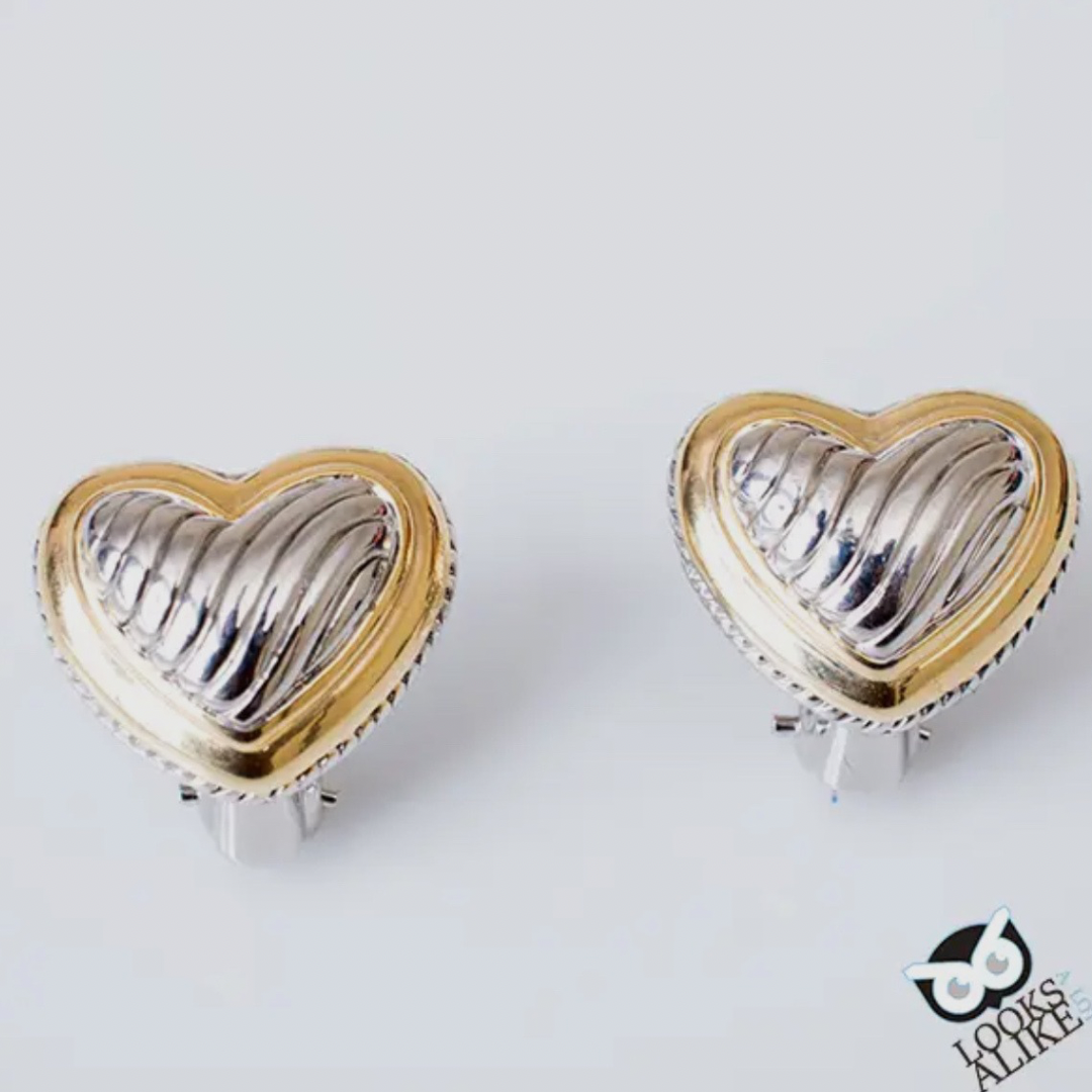 Two-Tone Heart Necklace & Earring Set (Rhodium-Plated)