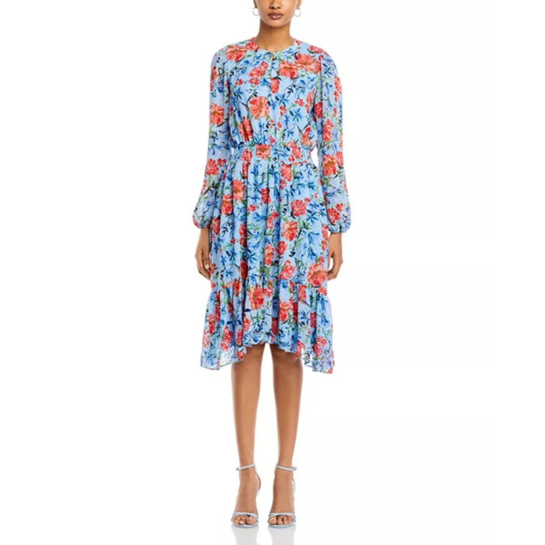 T Tahari Long Sleeve Smocked Waist Dress