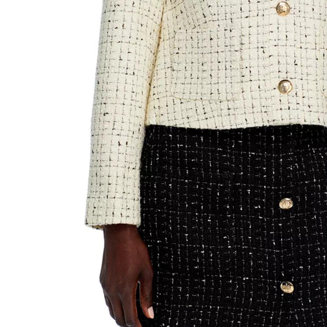 Anine Bing Anitta Tweed Jacket – Size S | Cream & Black Cropped Blazer