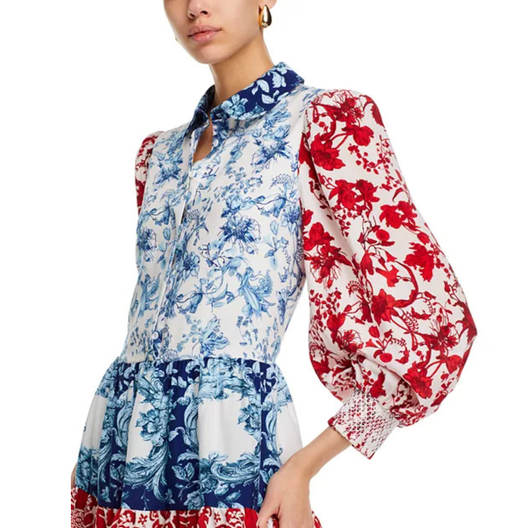 Alice + Olivia Paulie Mixed-Print Tiered Mini Dress