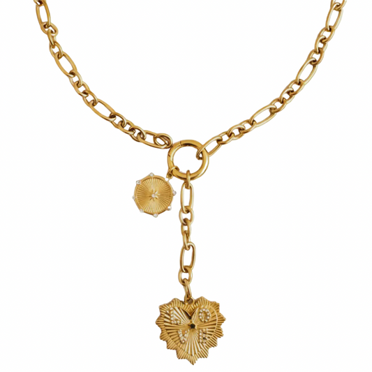 Love Heart Drop Necklace 18K Gold Plated Stainless Steel Water Resistant