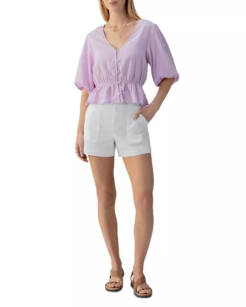 Sanctuary Eyelet Button-Front Peplum Blouse