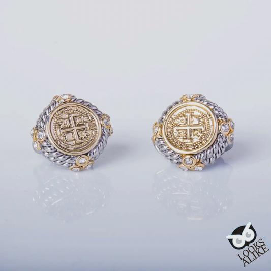French Coin Earrings – Two Tone Rhodium Plated | 3/4" Omega Backing