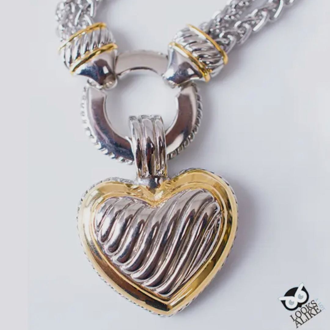 Two-Tone Heart Necklace & Earring Set (Rhodium-Plated)