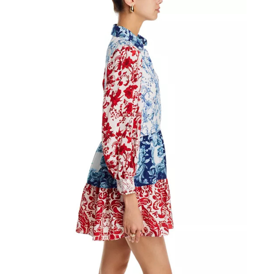 Alice + Olivia Paulie Mixed-Print Tiered Mini Dress