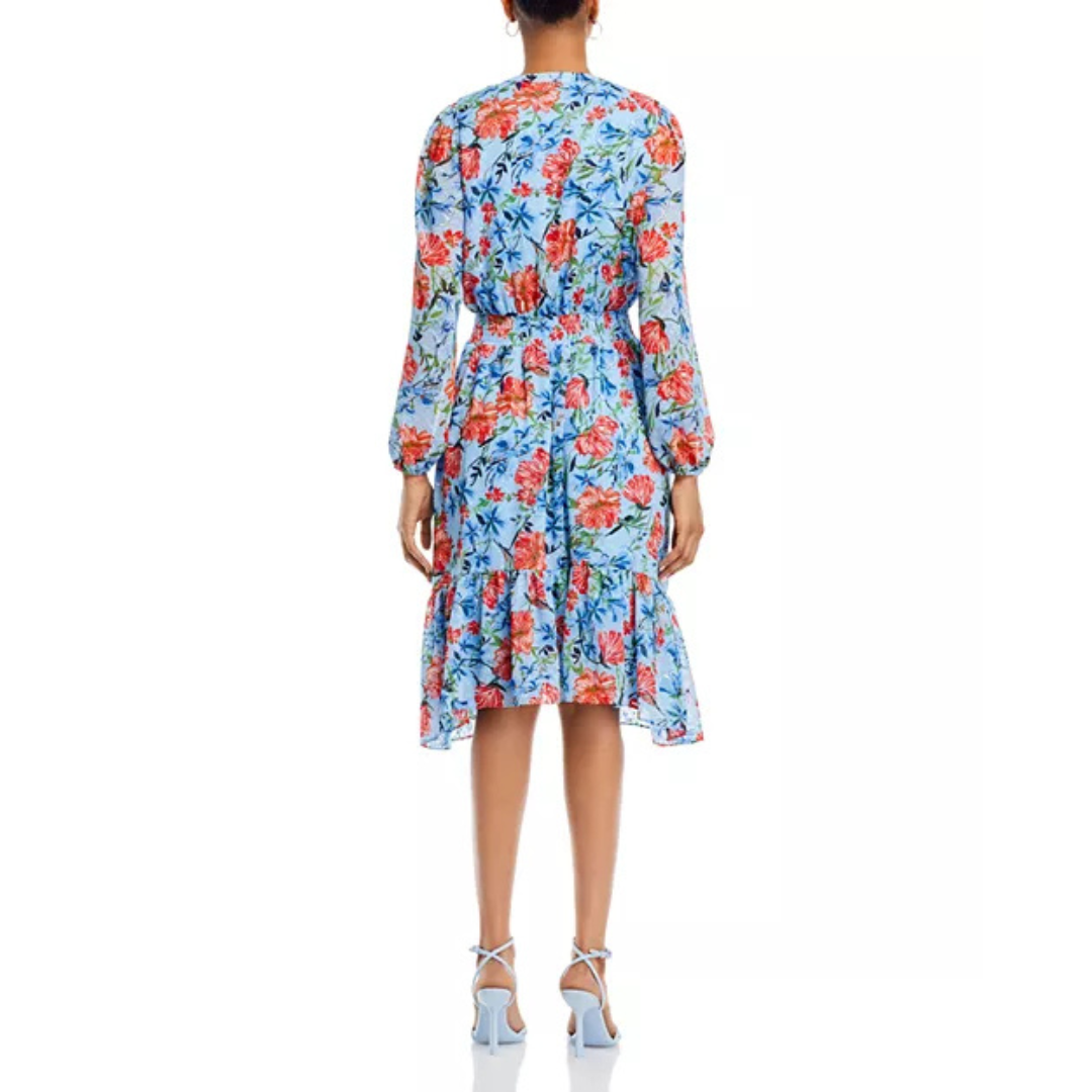 T Tahari Long Sleeve Smocked Waist Dress