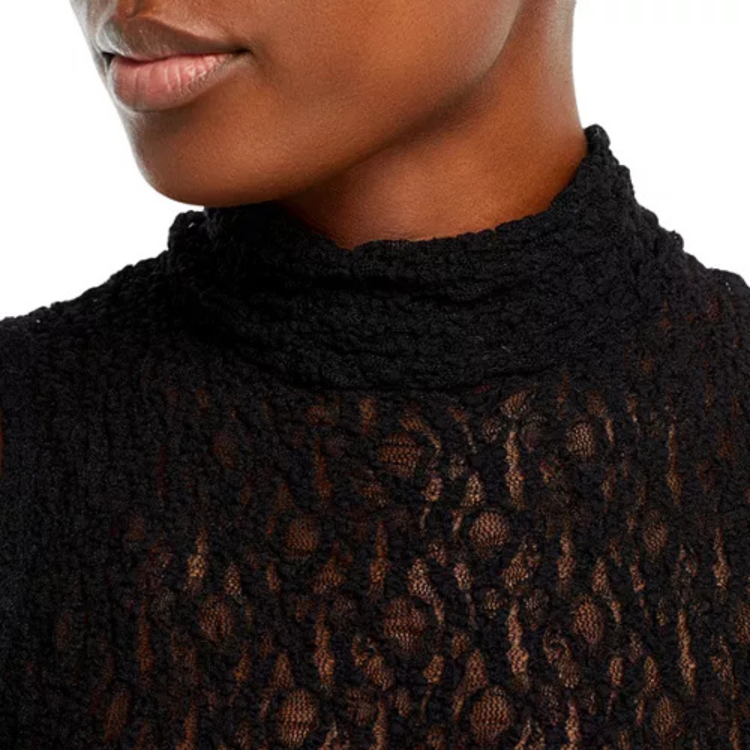 FRAME Mock Neck Lace Mesh Top